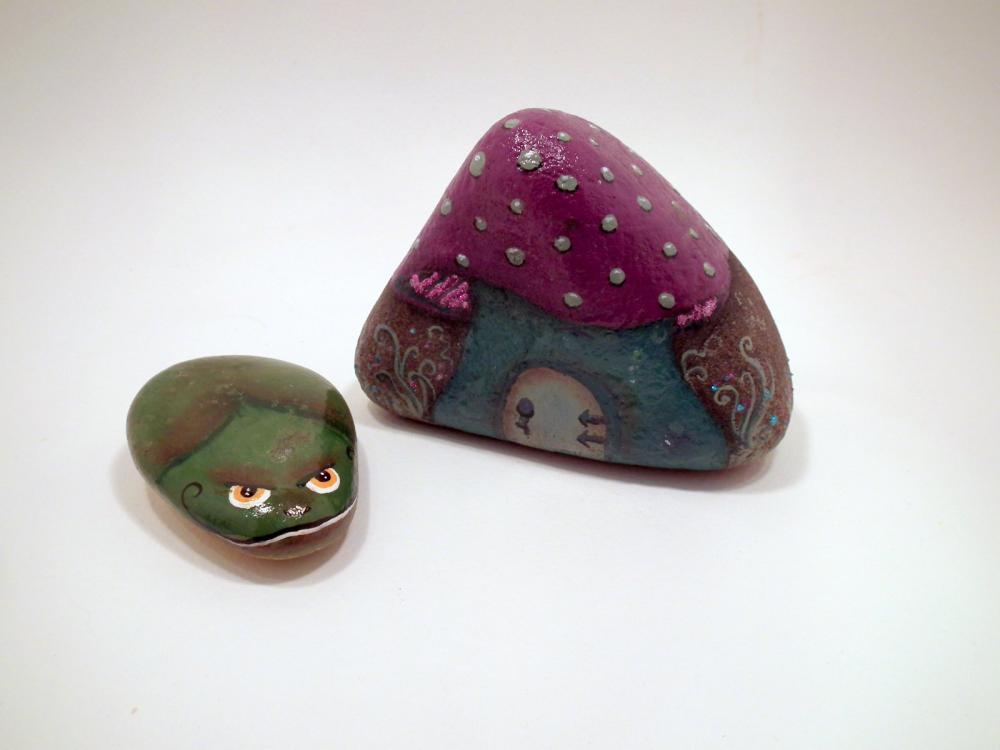 Original Art Mushroom Fairy Frog Storybook Fantasy Rocks